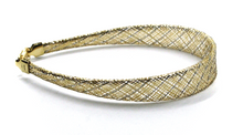 Load image into Gallery viewer, 18k gold multi-strand braided fabric effect bracelet flat 5-11 mm wide, 7.5&quot;.
