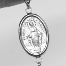 Load image into Gallery viewer, 18k white gold rosary bracelet, 3 mm spheres, cross & miraculous medal.