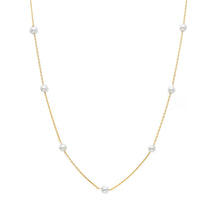 Load image into Gallery viewer, 18k yellow gold necklace, cable oval chain alternate white small pearls 4-4.5mm.