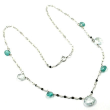 Charger l'image dans la galerie, 18k white gold necklace drop faceted green & blue alternate aquamarine, chain.