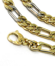 Load image into Gallery viewer, 18K YELLOW WHITE GOLD BRACELET BIG 6 MM ROUNDED FIGARO GOURMETTE 3+1, 21cm 8.3".