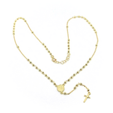 Load image into Gallery viewer, 18k yellow gold thin Rosary necklace Miraculous Mary medal Jesus Cross 2mm balls.