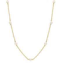 Load image into Gallery viewer, 18k yellow gold necklace, rolo 1mm chain alternate white small pearls 5mm.