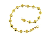 Load image into Gallery viewer, 18K YELLOW GOLD BRACELET ROW OF 5mm RONDED HEARTS, LENGTH 18cm 7.1", ITALY MADE.