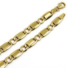 Cargar imagen en el visor de la galería, 18K YELLOW GOLD BRACELET GOURMETTE ALTERNATE FLAT PLATES SQUARE LINKS 4.8mm 21cm.