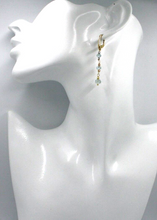Load image into Gallery viewer, 18k yellow rose white earrings pendant earrings, faceted aquamarine and spheres.