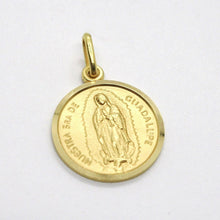 Load image into Gallery viewer, solid 18k yellow gold Senora Lady of Guadalupe, small 11 mm, round medal pendant.