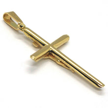 Cargar imagen en el visor de la galería, 18k yellow gold big tube round cross with Jesus made in Italy, 45 mm, 1.8 inches.
