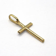 Load image into Gallery viewer, 18K YELLOW WHITE GOLD MINI TUBE FINELY HAMMERED CROSS, TWO FACES, MADE IN ITALY.