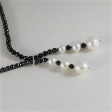Load image into Gallery viewer, solid 18k white gold necklace with fw pearls and multifaceted onyx made in Italy.