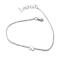 Load image into Gallery viewer, 18k white gold rolo thin bracelet with central small 5mm letter initial N.