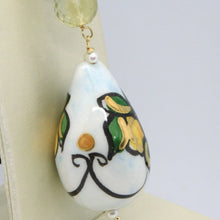 Cargar imagen en el visor de la galería, 18k yellow gold pendant lemon quartz, pearl & ceramic drop hand painted in Italy.