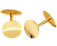 Cargar imagen en el visor de la galería, 18K YELLOW GOLD CUFFLINKS, ROUND FLAT 14mm 0.55" BUTTON, SMOOTH, MADE IN ITALY.