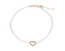 Charger l'image dans la galerie, 18K ROSE GOLD BRACELET, ROLO 1mm CHAIN , CENTRAL CUBIC ZIRCONIA HEART, 7.1".