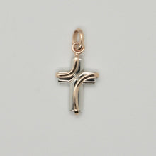 Cargar imagen en el visor de la galería, 18k white and pink rose gold cross stylized very luster made in italy 1 inches.