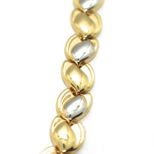Load image into Gallery viewer, 18K YELLOW WHITE GOLD BRACELET, FLAT, FLOWERS, TULIPS, LEAVES, WAVY, WAVE.