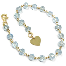 Load image into Gallery viewer, 18k yellow gold bracelet, oval faceted aquamarine, flat heart pendant.