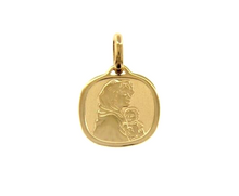 Load image into Gallery viewer, 18K YELLOW GOLD PENDANT SQUARE MEDAL VIRGIN MARY AND JESUS 16mm ENGRAVABLE.