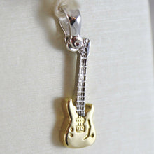 Load image into Gallery viewer, SOLID 18K WHITE & YELLOW ELECTRIC GUITAR PENDANT POLISHED CHARM, MADE IN ITALY.