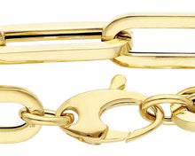 Cargar imagen en el visor de la galería, 18K YELLOW GOLD CHAIN SQUARED OVAL PAPER CLIP BIG 7x20mm LINKS, 18" 45cm, ITALY.