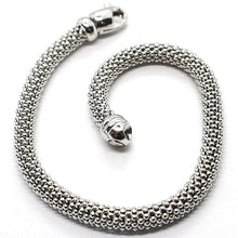 Cargar imagen en el visor de la galería, 18k white gold bracelet, 18.5 cm, 7.3 inches, basket weave tube, popcorn 5 mm.
