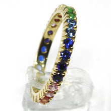 Load image into Gallery viewer, SOLID 18K YELLOW GOLD ETERNITY BAND RING, MULTI COLOR, RAINBOW CUBIC ZIRCONIA.