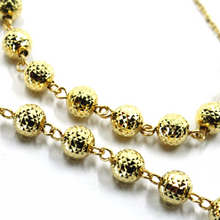 Load image into Gallery viewer, 18k yellow gold rosary necklace miraculous medal Jesus Cross diamond cut spheres.