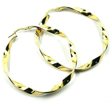 Cargar imagen en el visor de la galería, 18K YELLOW GOLD CIRCLE HOOPS PENDANT EARRINGS, 4.8 cm x 5 mm BRAIDED, TWISTED.