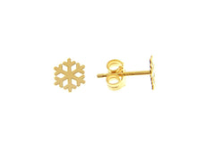 Cargar imagen en el visor de la galería, 18K YELLOW GOLD EARRINGS SMALL FLAT SNOWFLAKE, SHINY, SMOOTH, 5mm, MADE IN ITALY.