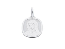 Load image into Gallery viewer, 18K WHITE GOLD PENDANT SQUARE MEDAL VIRGIN MARY 16mm ENGRAVABLE.
