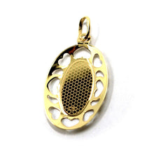 Load image into Gallery viewer, 18K YELLOW GOLD OVAL MEDAL 15x23mm VIRGIN MARY MADONNA AND JESUS HEARTS FRAME.