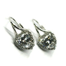 Load image into Gallery viewer, 18k white gold pendant earrings, heart cubic zirconia, leverback closure.