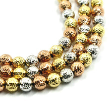 Load image into Gallery viewer, 18K YELLOW WHITE ROSE GOLD BALLS CHAIN WORKED SPHERES 4mm DIAMOND CUT, 18", 45cm.