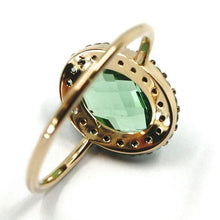 Charger l'image dans la galerie, SOLID 18K ROSE GOLD FLOWER RING CUSHION OVAL, GREEN CUBIC ZIRCONIA FRAME.