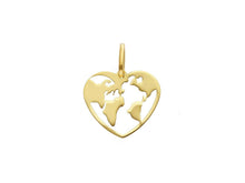 Load image into Gallery viewer, 18K YELLOW GOLD SMALL 12mm 0.47" HEART GLOBE EARTH WORLD MAP PENDANT ITALY MADE.
