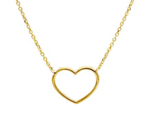 Cargar imagen en el visor de la galería, 18K YELLOW GOLD SQUARE ROLO THIN NECKLACE, 16.5", CENTRAL 15mm HEART, ITALY MADE.