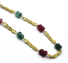 Load image into Gallery viewer, 18k yellow gold tiger eye bracelet faceted oval double purple & green tourmaline.