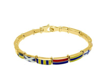 Cargar imagen en el visor de la galería, 18k yellow gold bracelet 10x5mm box squared enamel nautical flags links.