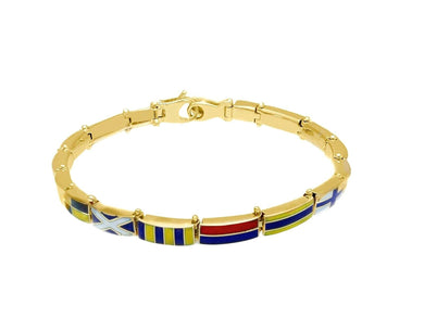 18k yellow gold bracelet 10x5mm box squared enamel nautical flags links.