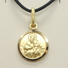 Load image into Gallery viewer, 18k yellow gold Scapular Our Lady of Mount Carmel Sacred Heart medal small 11mm Virgin Mary of Carmen pendant.