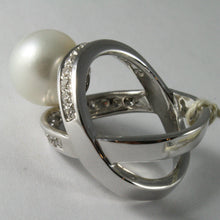 Load image into Gallery viewer, amazing solid 18k white gold ring diamond and Australian pearl diameter 1.2 cm.