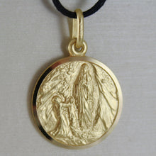 Load image into Gallery viewer, 18k yellow gold Senora Lady of Lourdes 17 mm round medal Virgin Mary pendant.