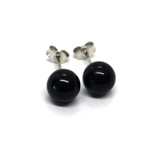 Load image into Gallery viewer, 18k white gold 8mm 0.31" spheres balls black agate button stud earrings.
