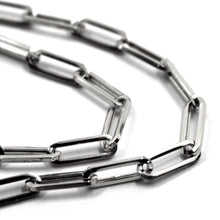 Load image into Gallery viewer, 18k white gold chain necklace squared oval paper clip 3x10mm links, 18", 45cm.
