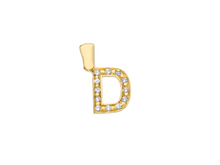 Load image into Gallery viewer, 18K YELLOW GOLD SMALL 10mm 0.4" PENDANT CHARM INITIAL LETTER D & CUBIC ZIRCONIA.