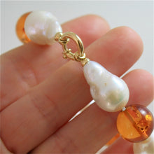 Cargar imagen en el visor de la galería, 18k yellow gold bracelet with strand of pearls and amber 7.87 in made in Italy.