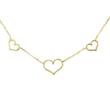 Load image into Gallery viewer, 18K YELLOW GOLD SQUARE ROLO CHAIN NECKLACE, 18 INCHES, 3 HEARTS, MADE IN ITALY.