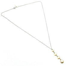 Load image into Gallery viewer, 18k white gold lariat necklace rolo chain fw round oval drop pink pearl pendant.