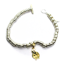 Load image into Gallery viewer, 925 STERLING SILVER CIRCLES BRACELET, 9K YELLOW GOLD 15mm PUPPY BUNNY PENDANT.