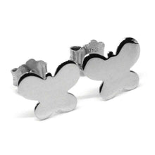 Load image into Gallery viewer, SOLID 18K WHITE GOLD EARRINGS FLAT BUTTERFLY, SHINY, SMOOTH, 8x10 MM.